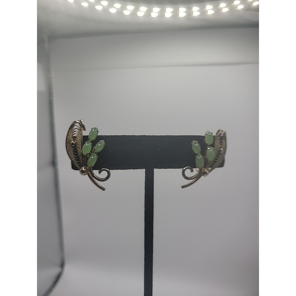 Vintage Sorrento Sterling Silver .925 Jade Earrings Clip On Screw Back Jewelry
